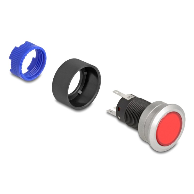 DeLOCK 22047 commutateur électrique Bouton-poussoir Noir, Bleu, Rouge, Argent