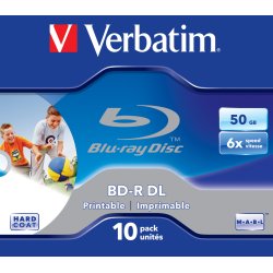 1x10 Verbatim BD-R Blu-Ray 50GB 6x Speed printable Jewel Case