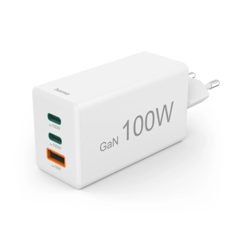 HAMA Schnellladegert GaN, 2x USB-C PD, 1x USB-A QC 65W Wei