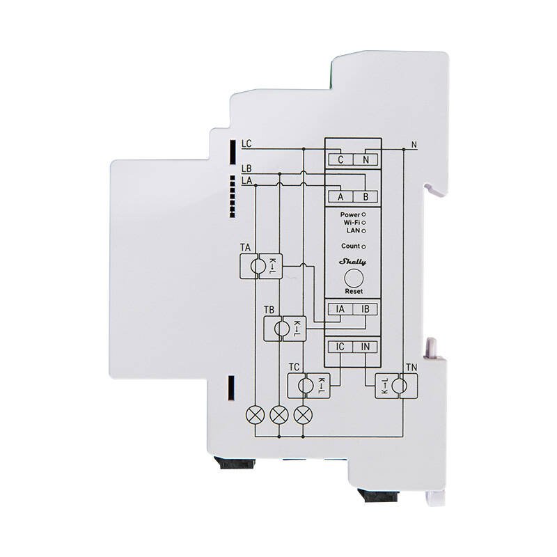 Shelly · Hutschiene · Pro 3EM 120A v2 · Stromzähler · inkl. 3x 120A Klemmen · Messfunktion · WLAN · LAN · BT