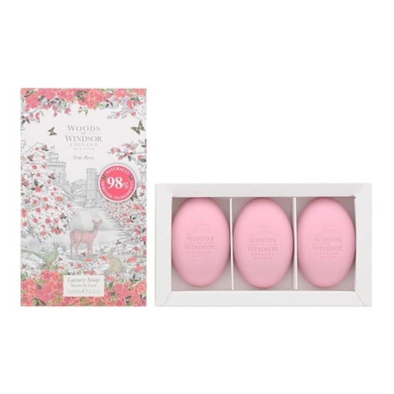 Woods of Windsor True Rose Luxury Soap for Her 60g - Pack of 3