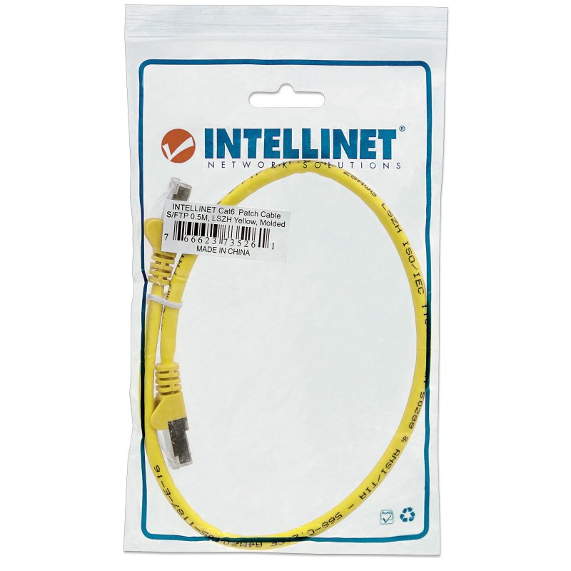 Intellinet Network Patch Cable, Cat6A, 2m, Yellow, Copper, S/FTP, LSOH / LSZH, PVC, RJ45, Gold Plated Contacts,