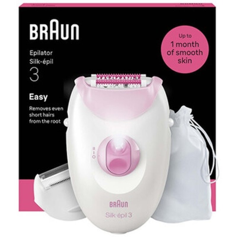 Braun Silkepil 3 3033 Pink Epilator With Cable