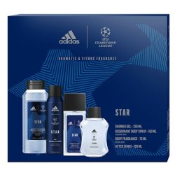 Adidas Champions League Star Edition After Shave 100 Ml Shower Gel 250 Ml Spray Deodorant 150 Ml And Spray Deodorant 75