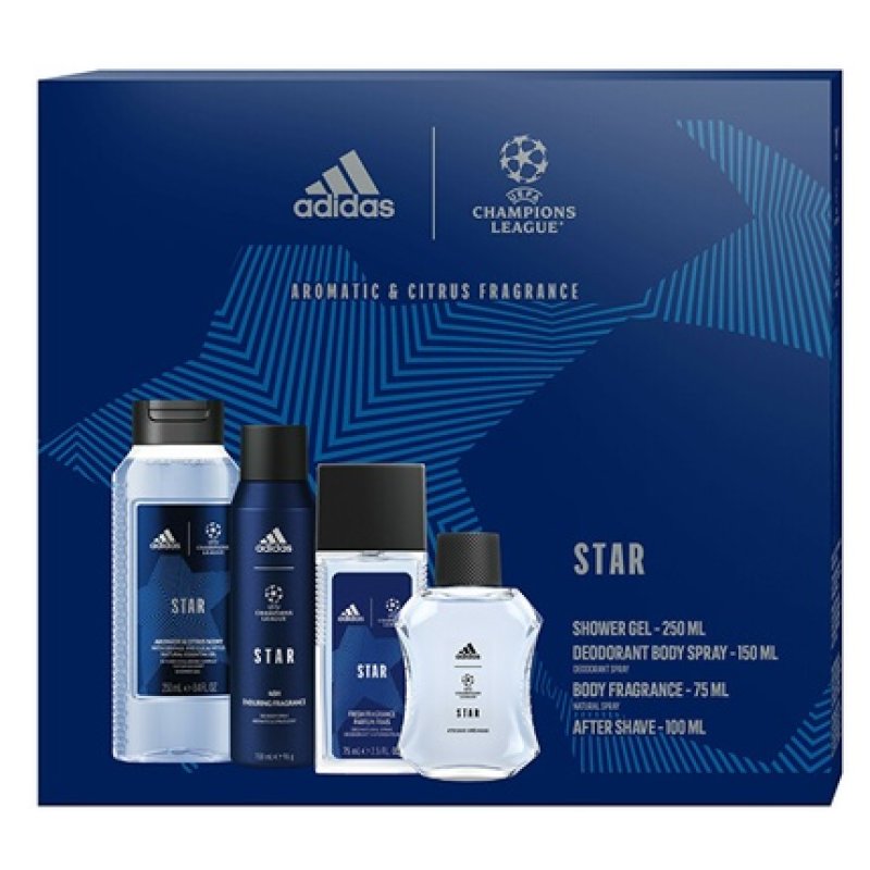 Adidas Champions League Star Edition After Shave 100 Ml Shower Gel 250 Ml Spray Deodorant 150 Ml And Spray Deodorant 75