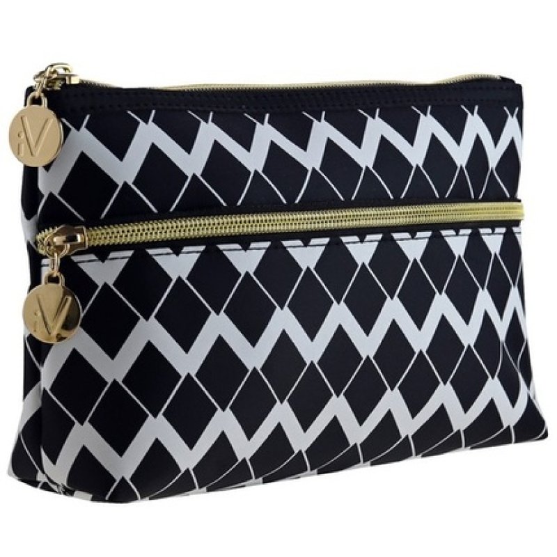 Black & White Extended Cosmetic Bag With Front Pocket