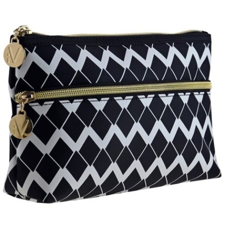 Black & White Extended Cosmetic Bag With Front Pocket