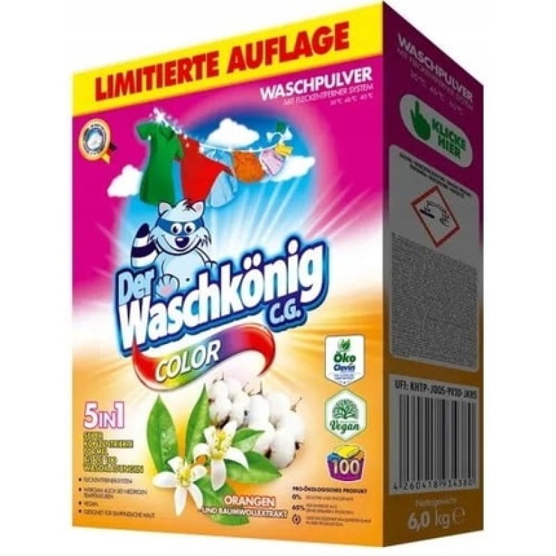 Clovin Germany Waschkonig Laundry Powder 6kg 100p With Orange And Cotton Extract