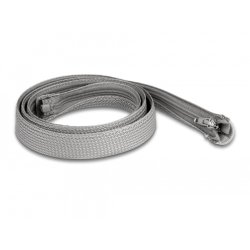 DeLOCK Braided Sleeve with zip fastener heat-resistant 1 m x 20 mm grey