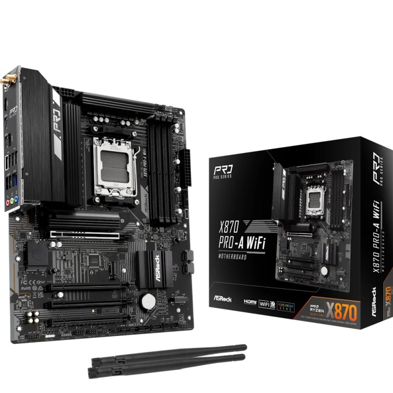 Asrock X870 PRO-A WIFI, AMD X870, AM5, ATX, 4 DDR5, HDMI, 2 USB4, Wi-Fi 7, 2.5G LAN, 3x M.2