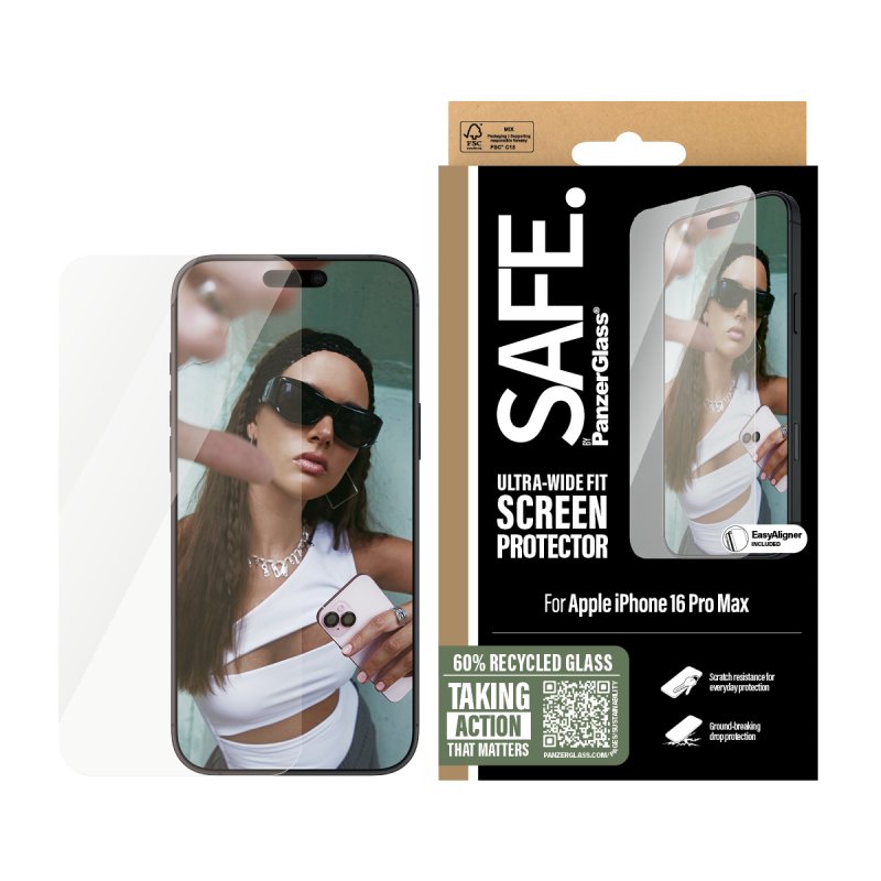 PanzerGlass SAFE. by Screen Protector iPhone 16 Pro Max | Ultra-Wide Fit