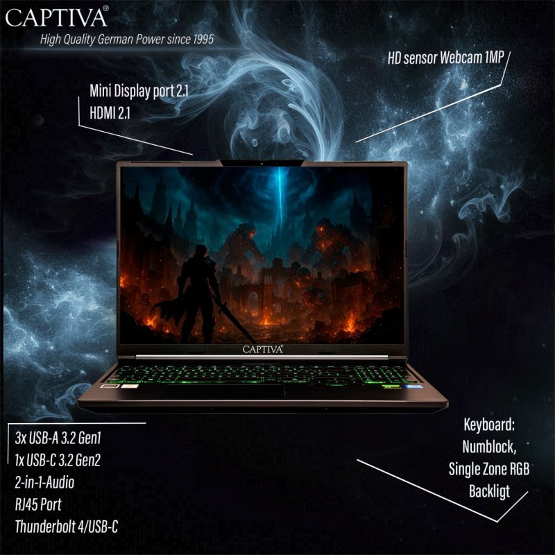 CAPTIVA 95048 laptop Intel Core™ i7 i7-14650HX Ordinateur portable 40,6 cm (16") WQXGA 16 Go DDR5-SDRAM SSD NVIDIA