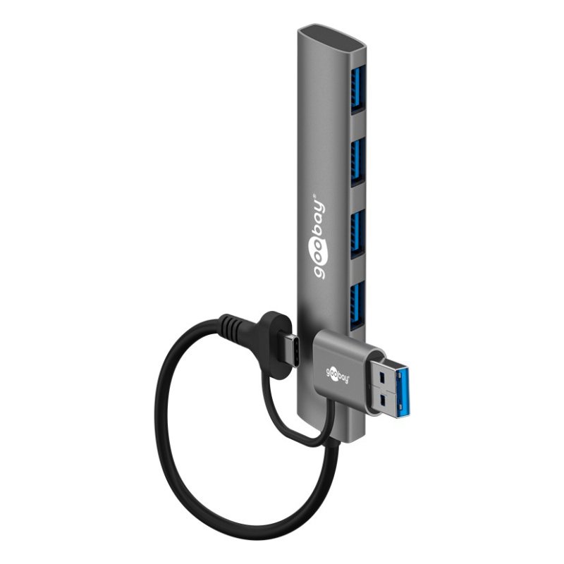 Goobay 2in1 Slim 4-Port USB-Hub, 5 Gbit/s