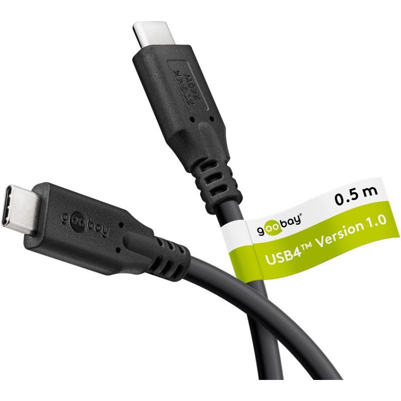 Goobay USB-C-Kabel, USB4, 0,5 m, schwarz, 240 W, 5 A, 20 Gbit/s,
