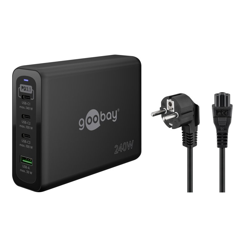 Goobay USB-C™ PD GaN Multiport-Schnellladegerät (240 W) schwarz