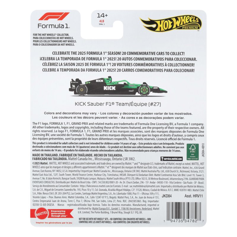 Formula 1 Hot Wheels Premium Die-Cast Vehicle 1:64 Team Sauber: Driver 1