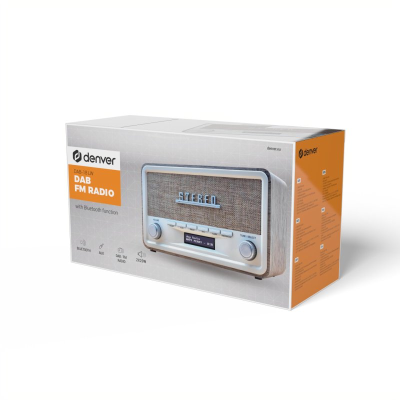 Denver DAB-18LW radio receiver Digital Brown, White