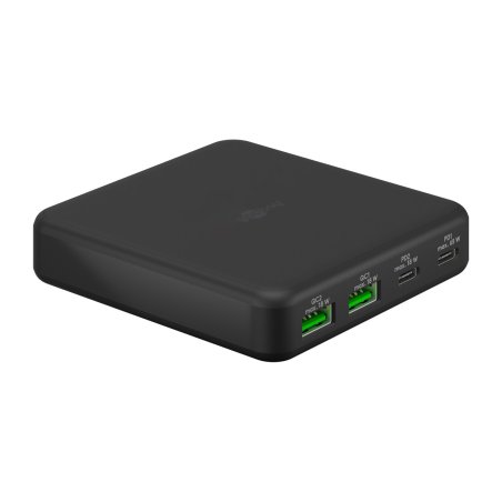 USB-C Multiport-Tischladegerät, PD, GaN, 65 Watt (schwarz, 2x USB-C, 2x USB-A, Power Delivery, QuickCharge 3.0)