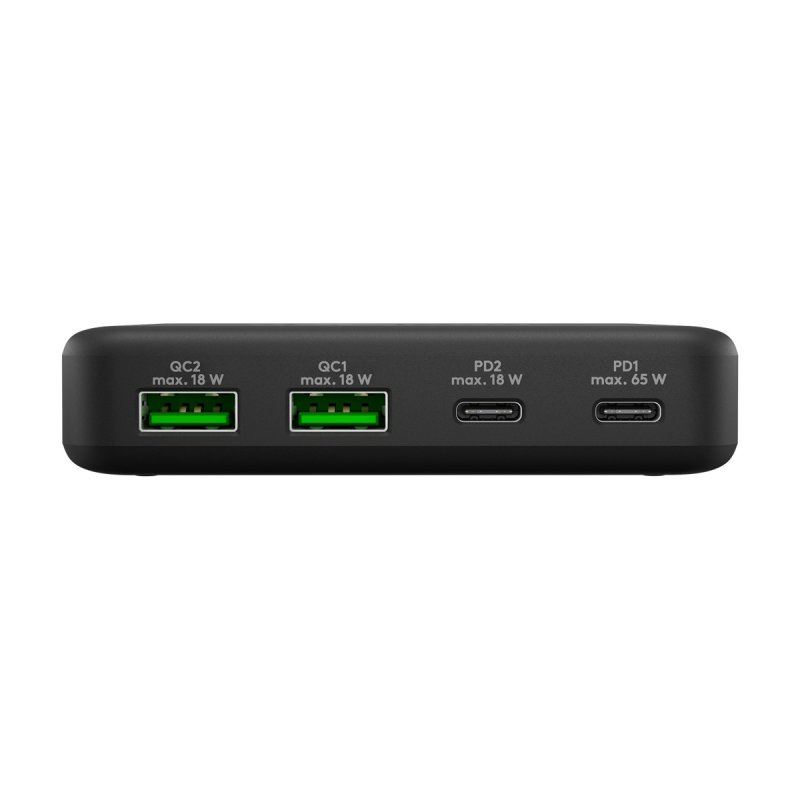 USB-C Multiport-Tischladegerät, PD, GaN, 65 Watt (schwarz, 2x USB-C, 2x USB-A, Power Delivery, QuickCharge 3.0)