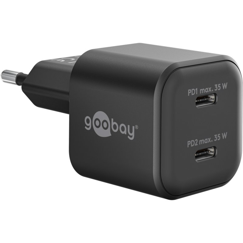 USB-C Dual-Schnellladegerät Nano, PD, GaN, 35 Watt (schwarz, 2x USB-C, Power Delivery 3.0)