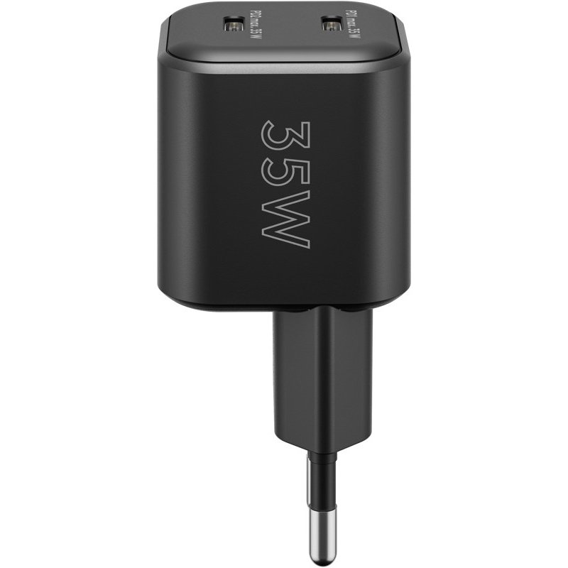 USB-C Dual-Schnellladegerät Nano, PD, GaN, 35 Watt (schwarz, 2x USB-C, Power Delivery 3.0)