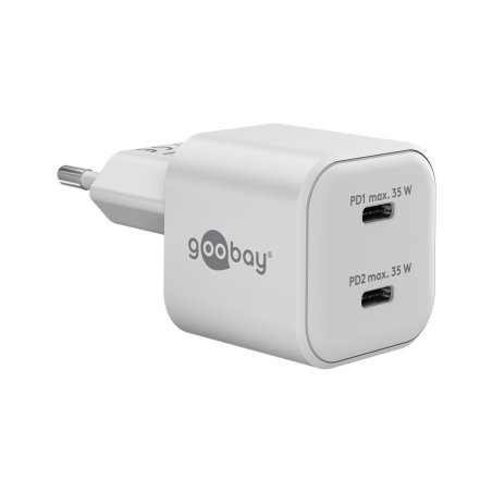 USB-C Dual-Schnellladegerät Nano, PD, GaN, 35 Watt (weiß, 2x USB-C, Power Delivery 3.0)