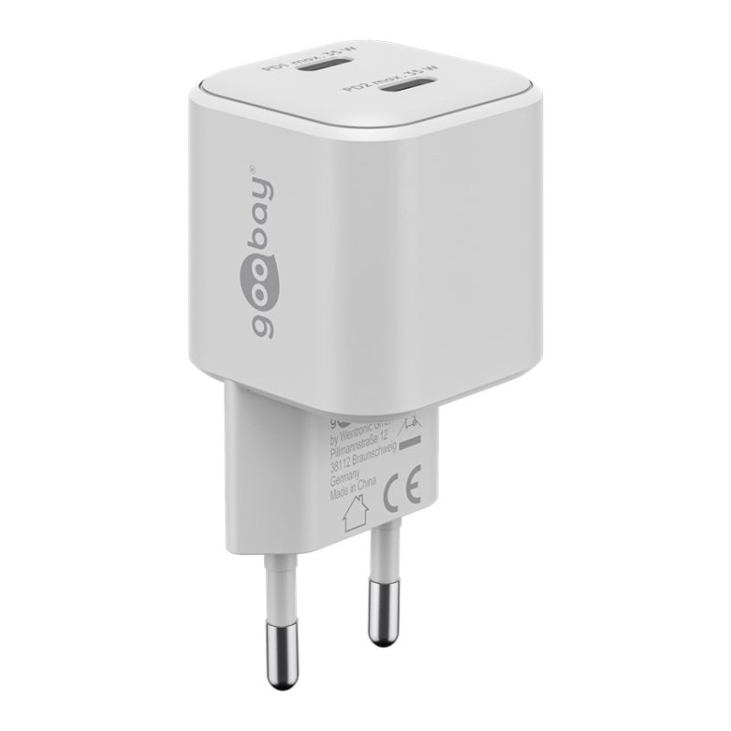 USB-C Dual-Schnellladegerät Nano, PD, GaN, 35 Watt (weiß, 2x USB-C, Power Delivery 3.0)
