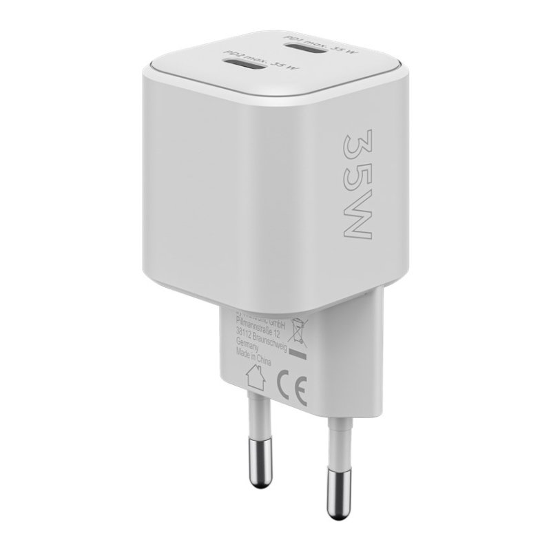 USB-C Dual-Schnellladegerät Nano, PD, GaN, 35 Watt (weiß, 2x USB-C, Power Delivery 3.0)