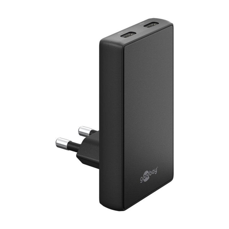 Chargeur secteur Goobay Fast Charger 90° Flat 2x USB-C 45W (Noir)
