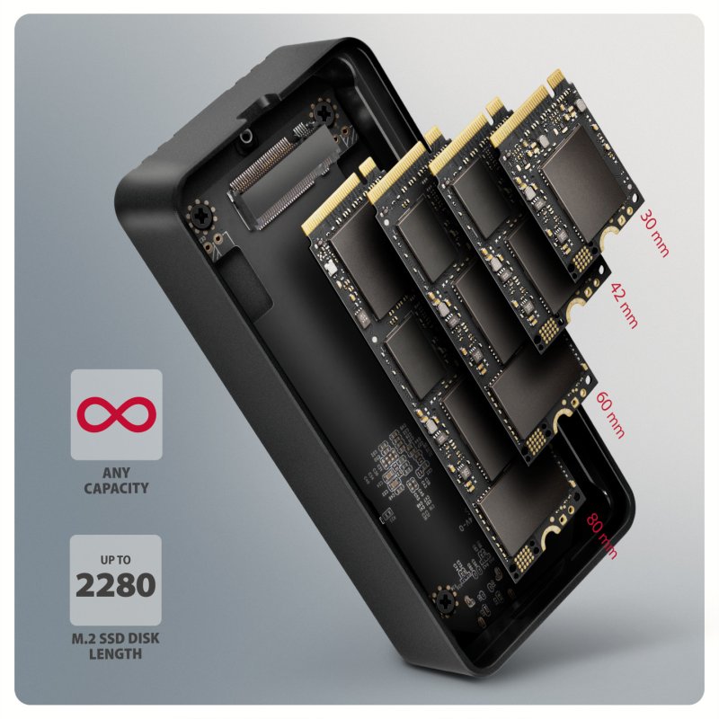 Axagon EEM2-40G Boîtier de disques de stockage Enceinte ssd Noir M.2