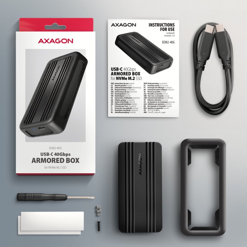 Axagon EEM2-40G Boîtier de disques de stockage Enceinte ssd Noir M.2