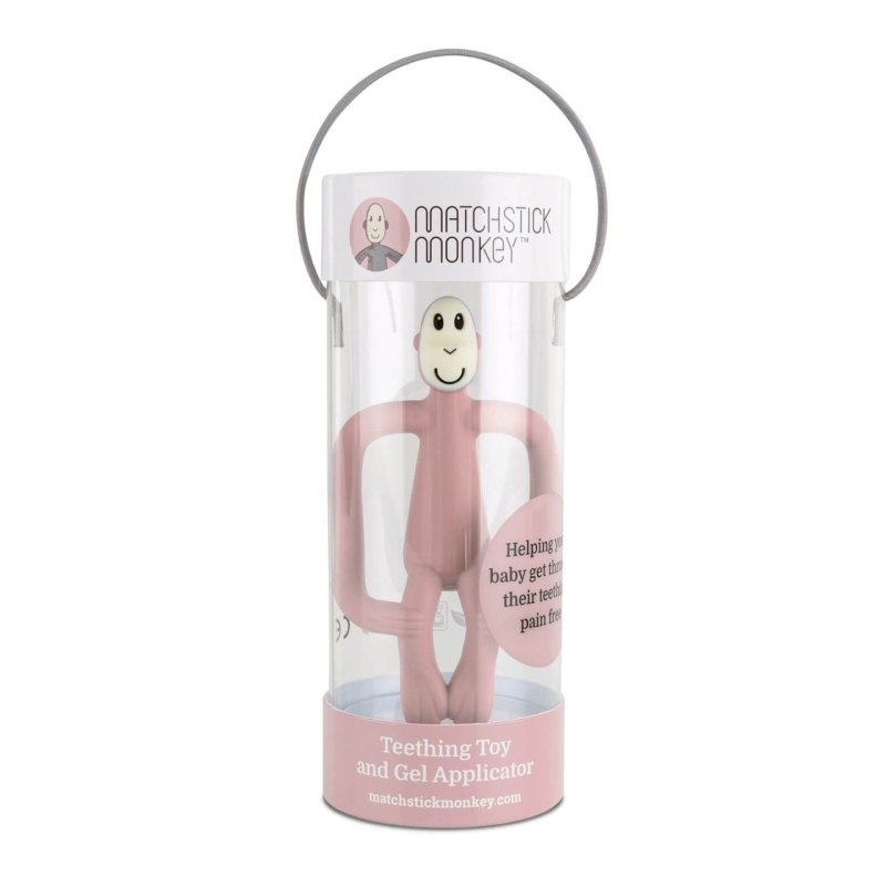 Matchstick Monkey Original Teether & Gel Applicator Silicone BPA Free 3 Months Old 10.5cm Dusty Pink Monkey