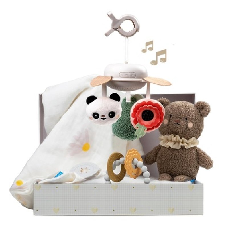 Taf Toys Baby Shower Gifts Cotton Bamboo Swaddle and Take Along Musical Mobile