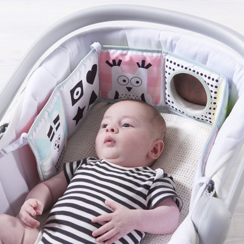 Taf Toys 3 in 1 Clip on Pram Book Double Sided Sensory High Contrast Baby Book with Baby Safe Mirror and Teether for