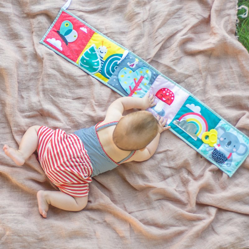 Taf Toys Koala Clip on Pram Book Double-sided Tummy-time Sensory Soft Baby Book with Teether and Baby-safe Mirror