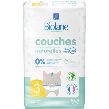 Biolane Natural Diapers Size 3 (4-9 Kg) - Pack of 52