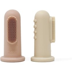 Mushie Baby Finger Toothbrush Blush/Shifting Sand - Pack of 2