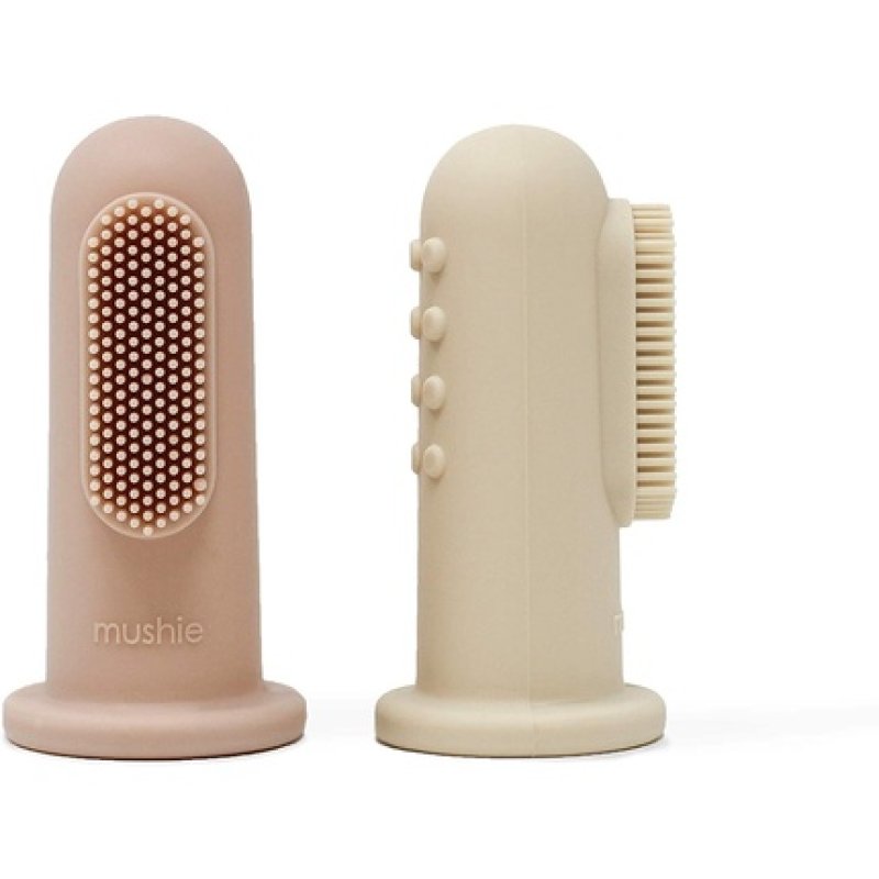 Mushie Baby Finger Toothbrush Blush/Shifting Sand - Pack of 2