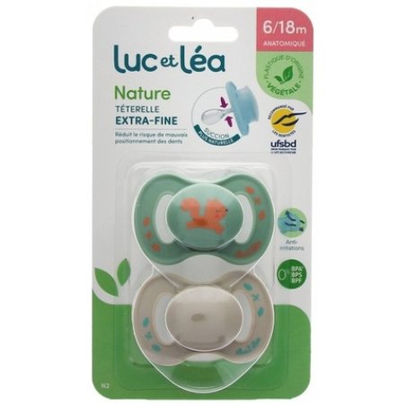Luc Et Lea Nature 2 Anatomical Soothers Extra-Thin Nipples 6-18 Months