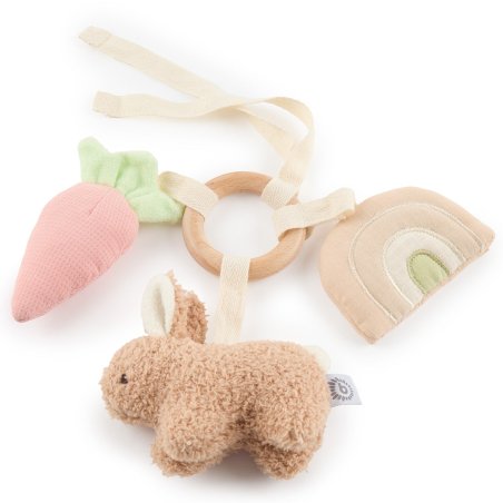 Bieco Activity Toy Rabbit Fine Wooden Teething Ring with Plush Rattle