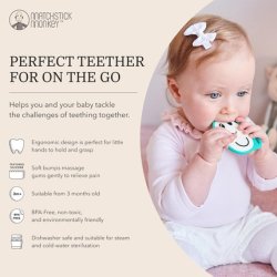Matchstick Monkey Antimicrobial Silicone Teether Easy To Grip BPA Free 3 Months Old 8cm Green Monkey Face