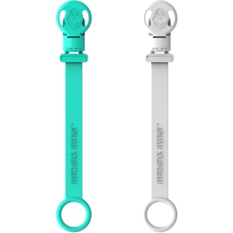 Matchstick Monkey Soother Clips Green & Cool Grey 2 Pcs