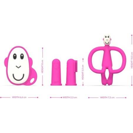 Matchstick Monkey Antimicrobial Teething Starter Set - 1 Flat Face Teether, 1 Animal Teether, 2 Silicone Finger
