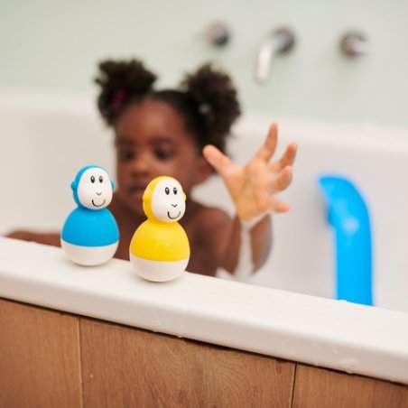 Matchstick Monkey Bathtime Wobblers Antimicrobial Baby Bath Toy Easy To Grip Sensory Learning 2 Wobblers Blue and Yellow