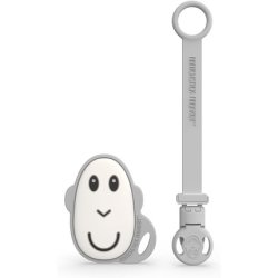 Matchstick Monkey Antimicrobial Silicone Flat Face Teether and Soother Clip Easy To Grip BPA Free Grey Monkey