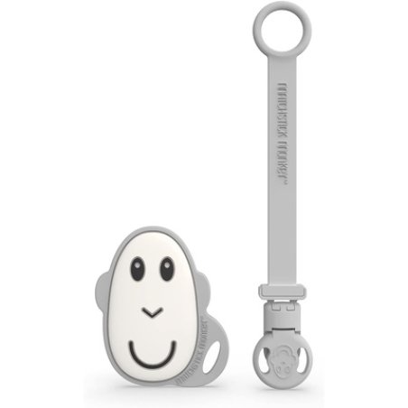 Matchstick Monkey Antimicrobial Silicone Flat Face Teether and Soother Clip Easy To Grip BPA Free Grey Monkey