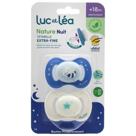 Luc Et Lea Nature Night Anatomical Pacifiers Extra Thin 18 Months