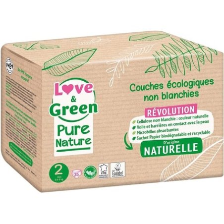 Love & Green Ecological Diaper Pure Nature Size 2 Mini 35 Diapers 3 to 6 Kg