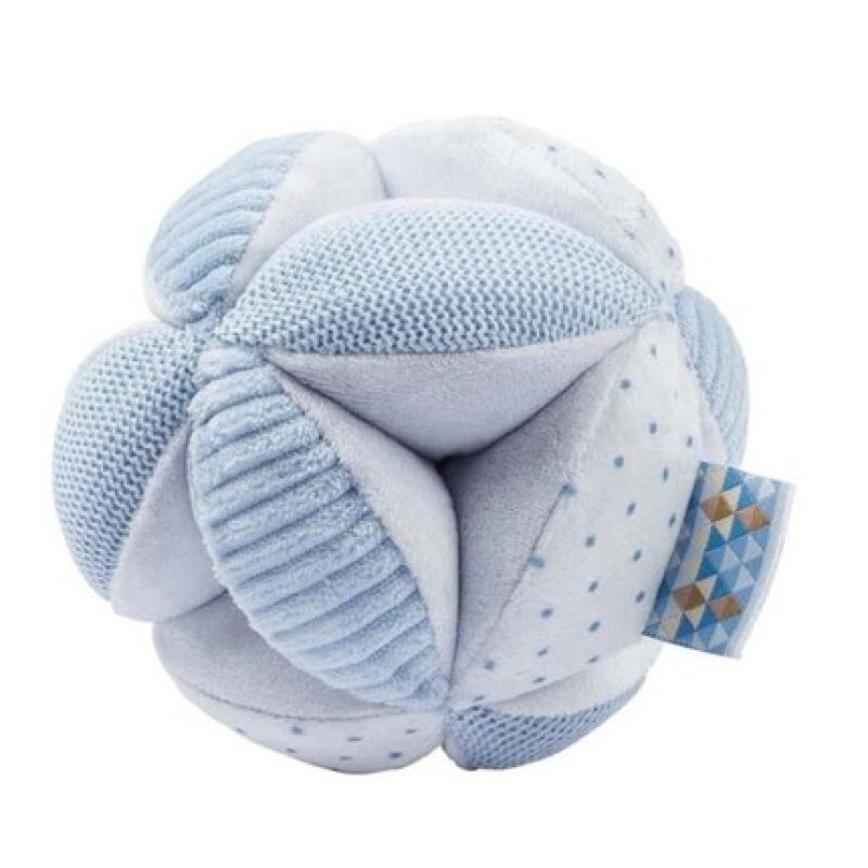 Nattou Soft Plush Activity Ball with 4 Features in Light Blue