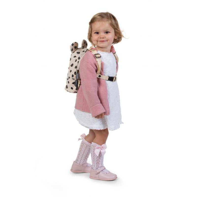 CHILDHOME My First Bag Baby Backpack with Two Compartments and Lunchbag/Bottle Capacity Waterproof Canvas Leopard